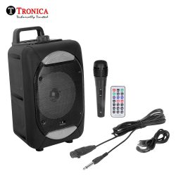 Tronica VIBRA 20W Rechargeable Outdoor Bluetooth Party Speaker with USB/FM/SD Card/Karaoke Speaker with Wired Mic & Remote (Black Eyes)