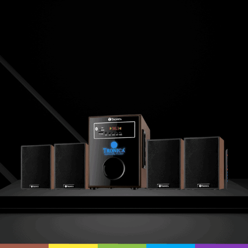 Elwood 4.1 Bluetooth Home Theatre System by TRONICA – 8mm Handcrafted Wood, Supports pendrive/Aux/Fm with Remote