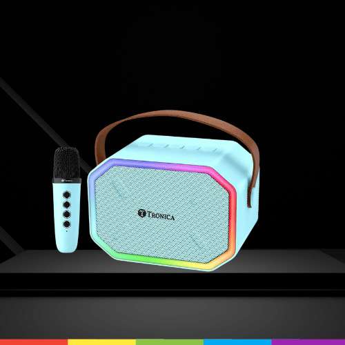 TRONICA Fun 15W Bluetooth Speaker with Wireless Karaoke Mic, 6H Playtime, Vibrant RGB Lights, Voice Effects, Multi-Play Modes BT5.3/TF Card & Type-C Charging Port